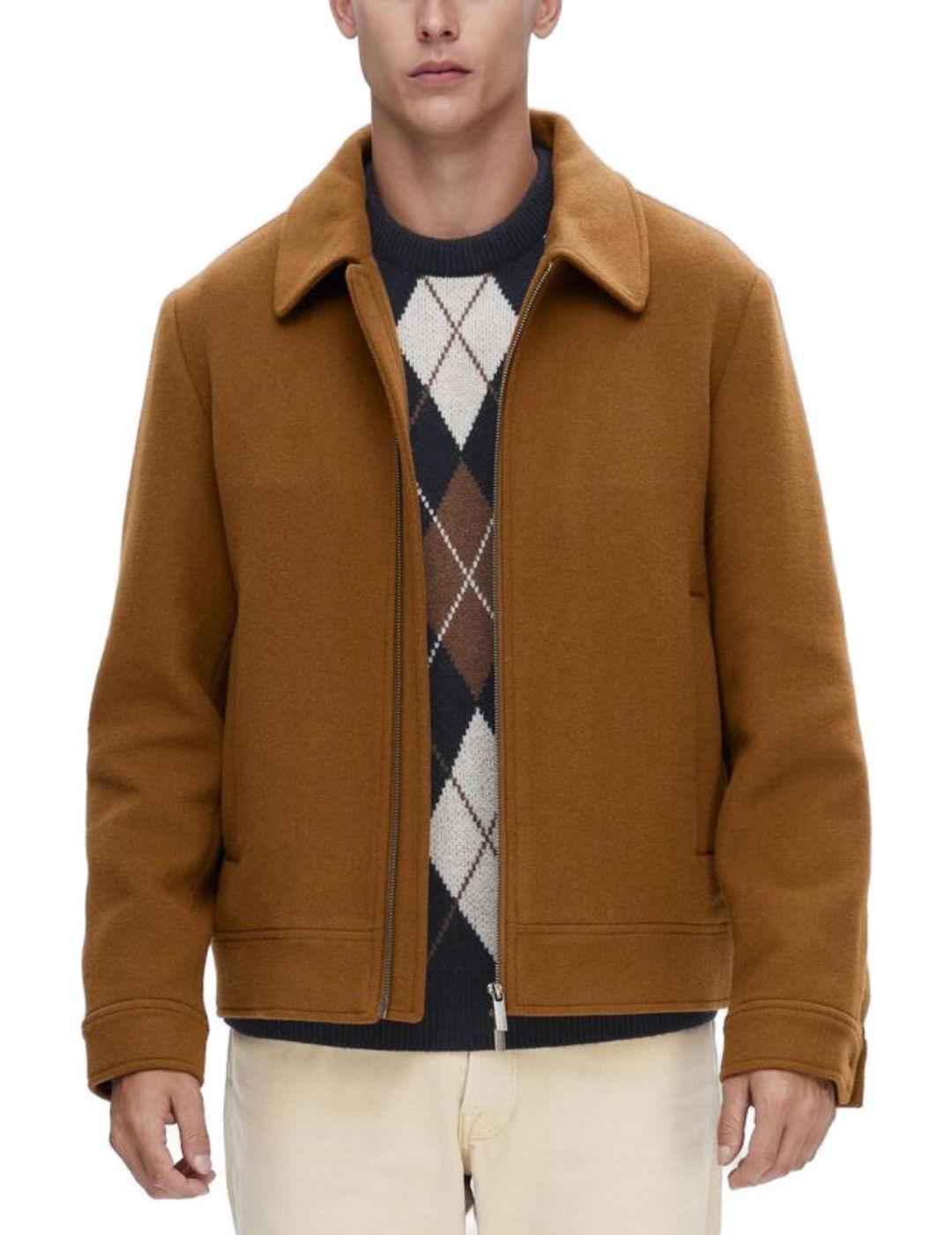 Chaqueta Selected Filip camel corte recto para hombre