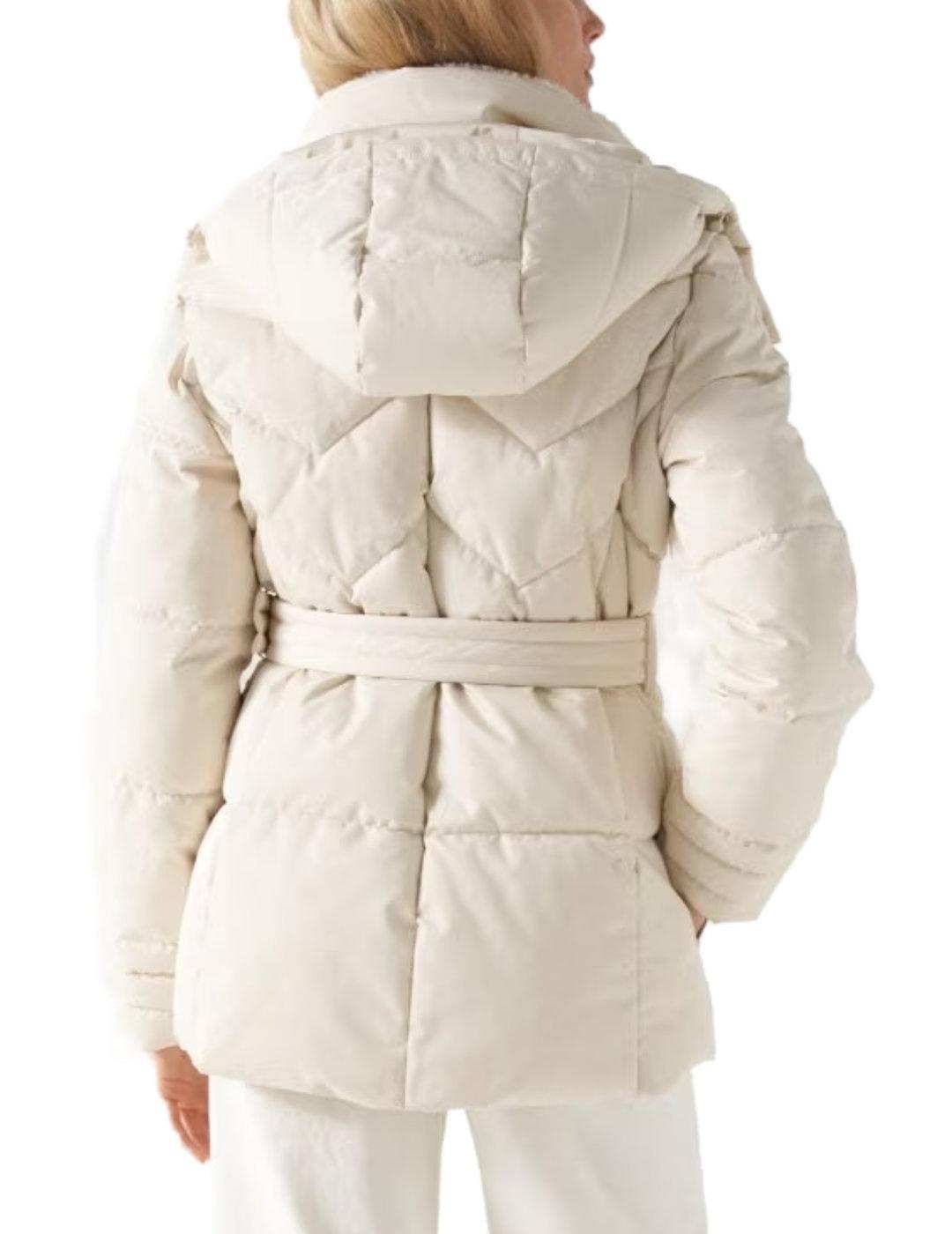 Abrigo Puffer Salsa blanco roto cuello desmontable de mujer