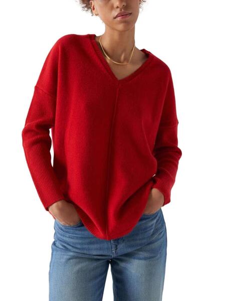 Jersey Salsa cachemir rojo escote en pico para mujer