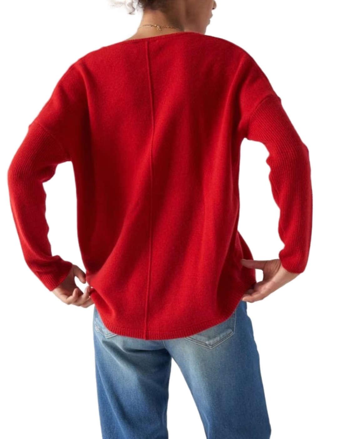 Jersey Salsa cachemir rojo escote en pico  para mujer