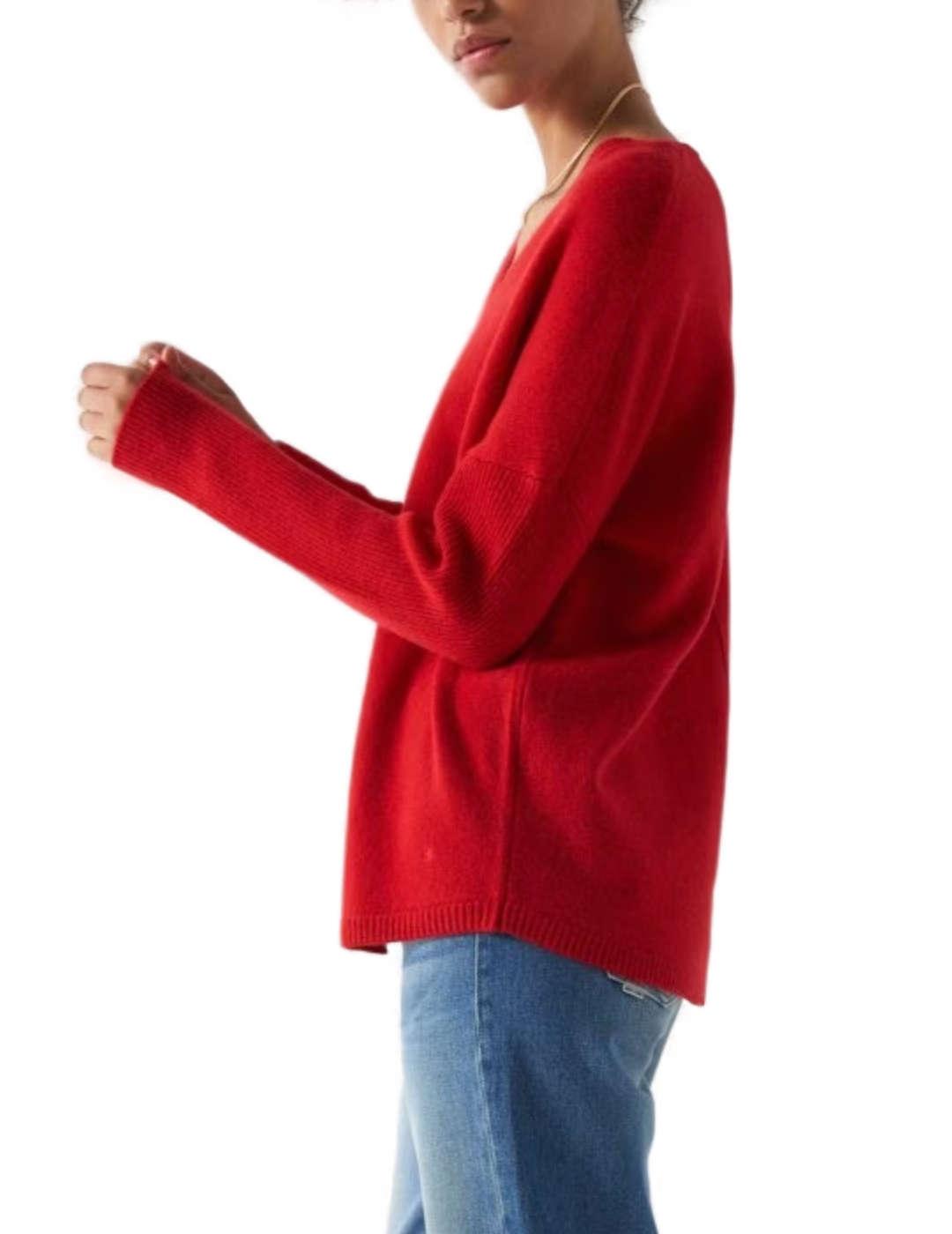 Jersey Salsa cachemir rojo escote en pico  para mujer