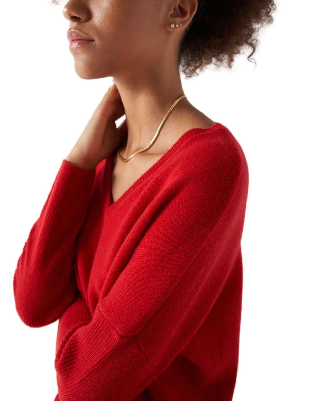 Jersey Salsa cachemir rojo escote en pico  para mujer