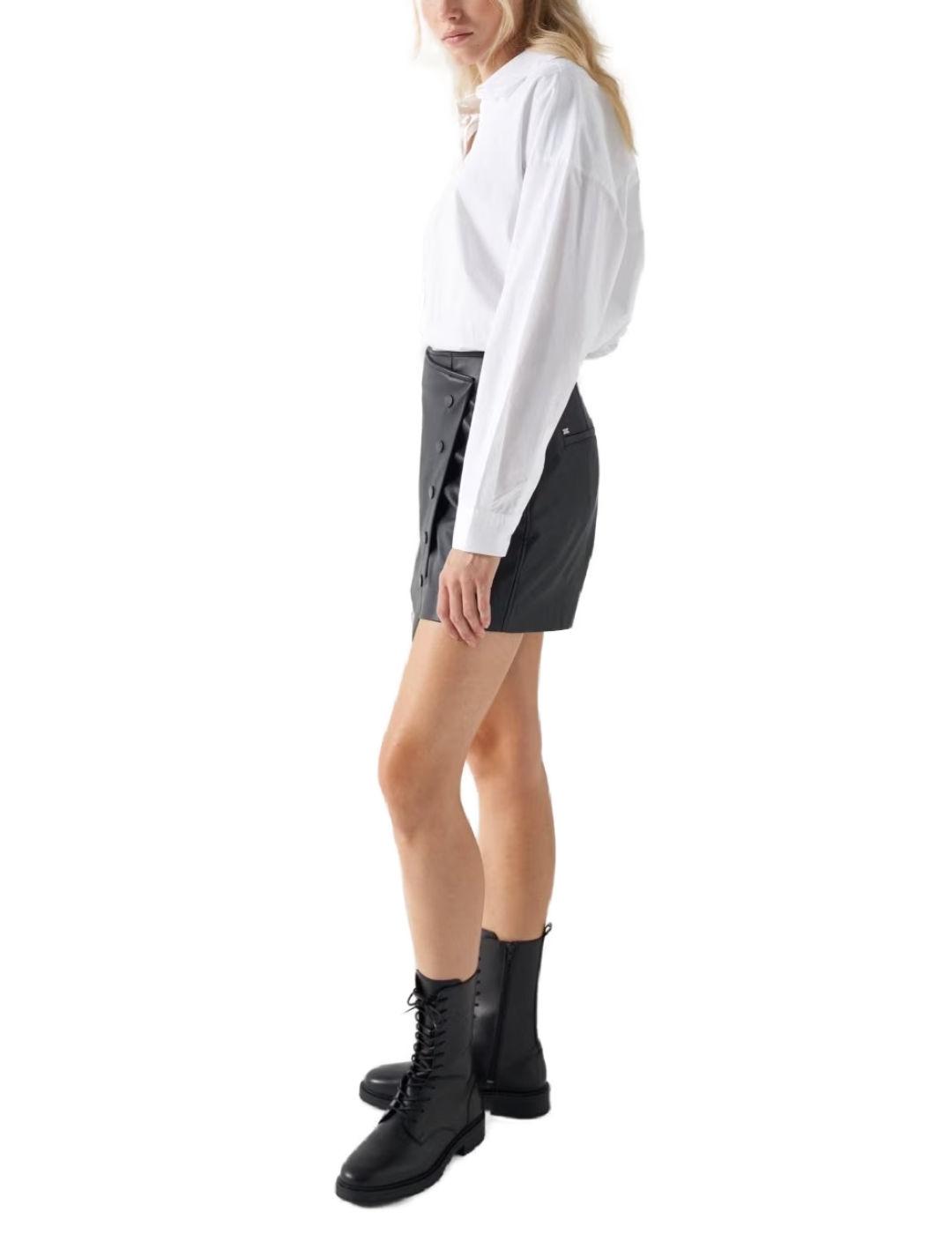 Falda pantalón Salsa polipiel negra para mujer