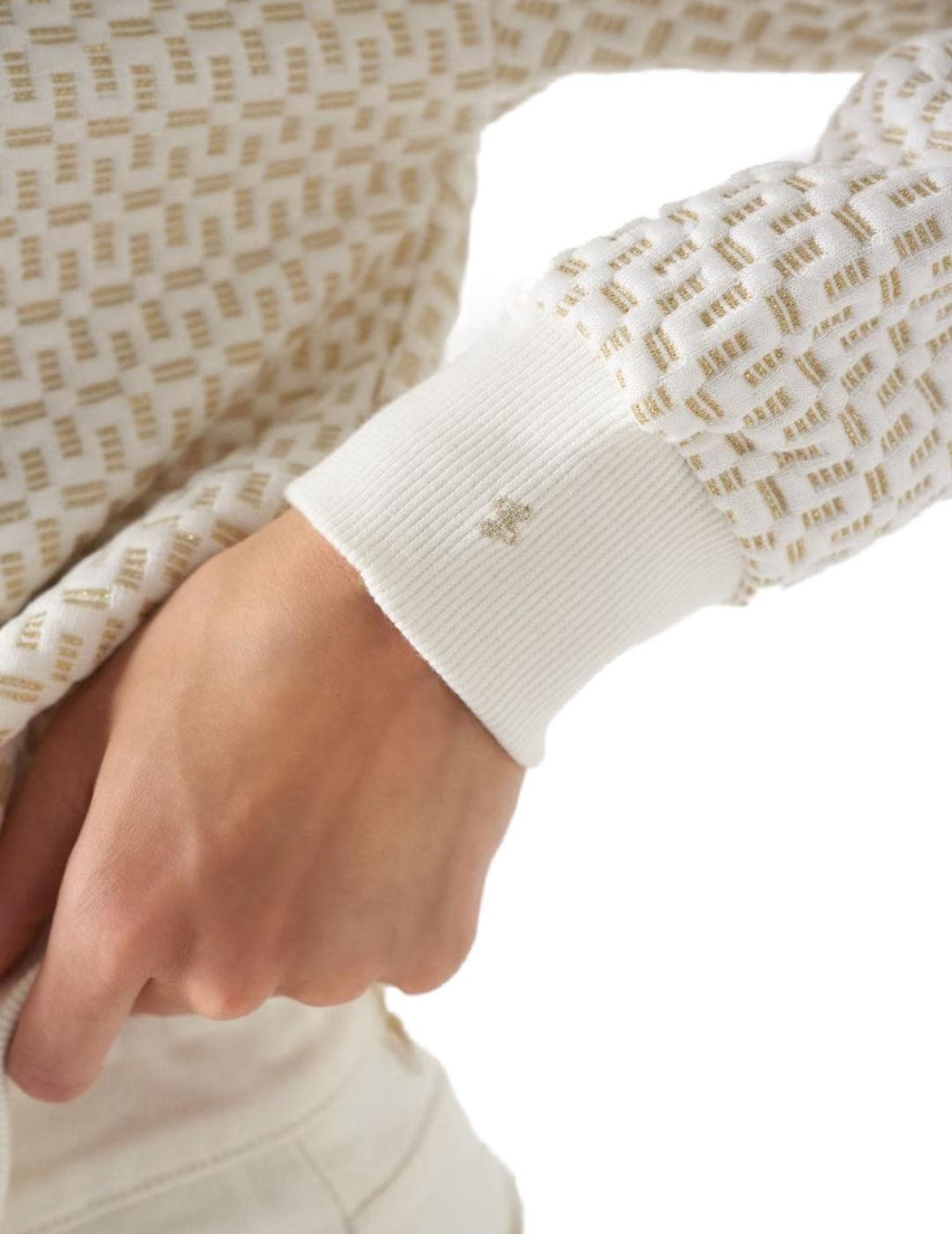 Sudadera Salsa cuello redondo blanca y dorada de mujer