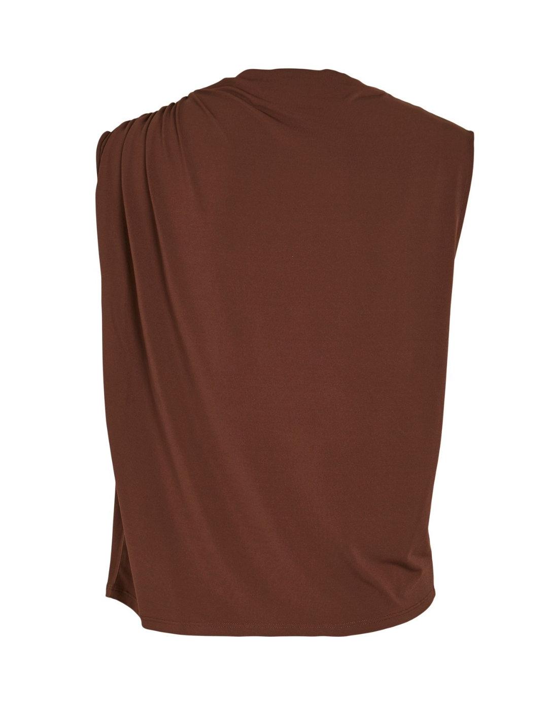 Camiseta top Vila Phoenix ajustada marrón fruncida de mujer