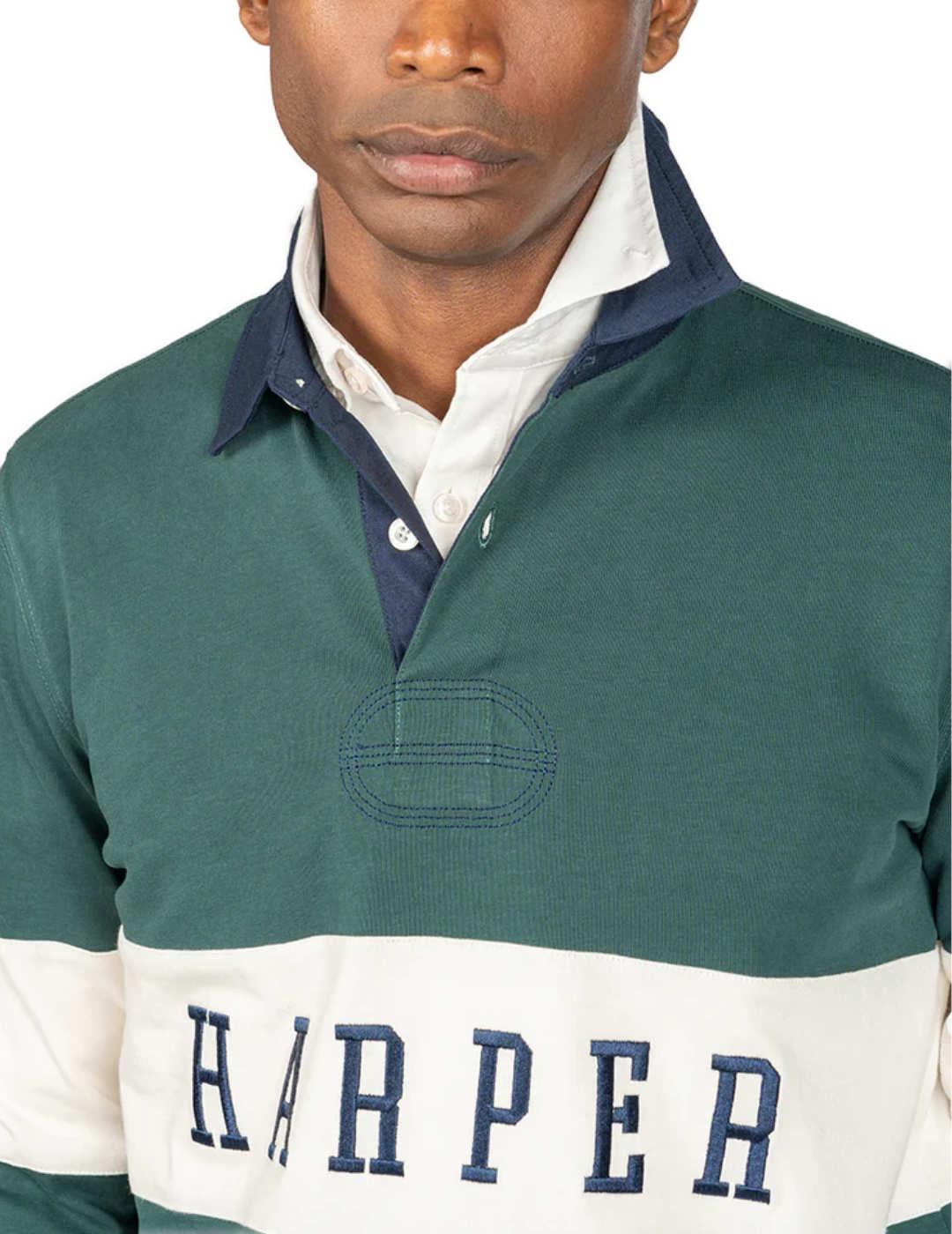 Polo Harper Vintage verde botella manga larga para hombre