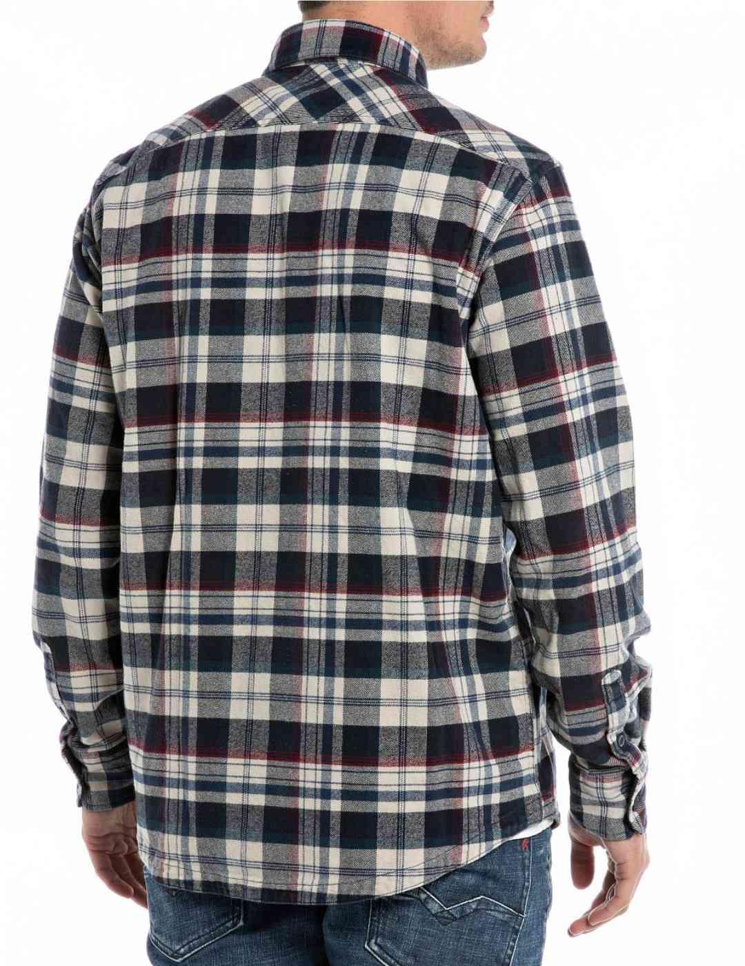 Camisa Replay gris de cuadros marino para hombre