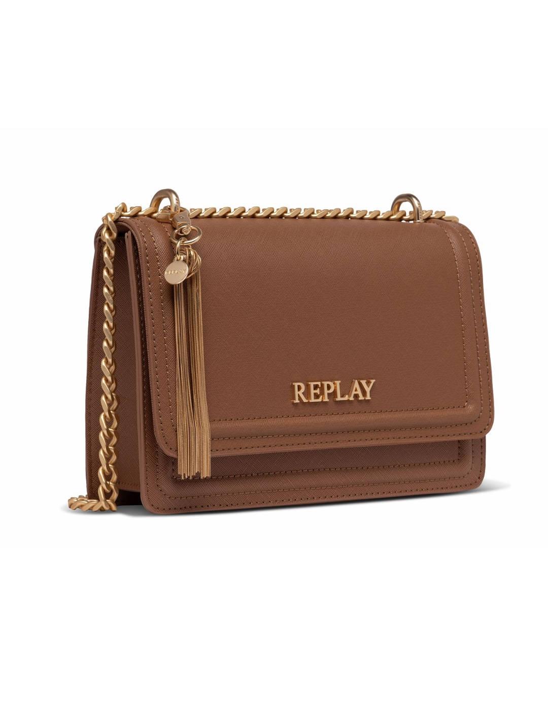 Bolso mediano Replay marrón con solapa para mujer