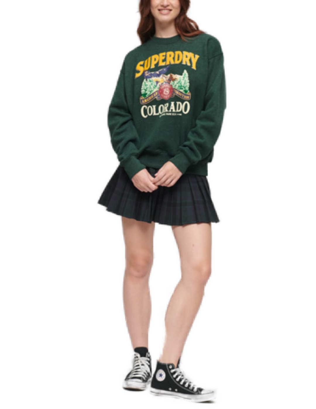 Sudadera Superdry Travel verde sin capucha para mujer