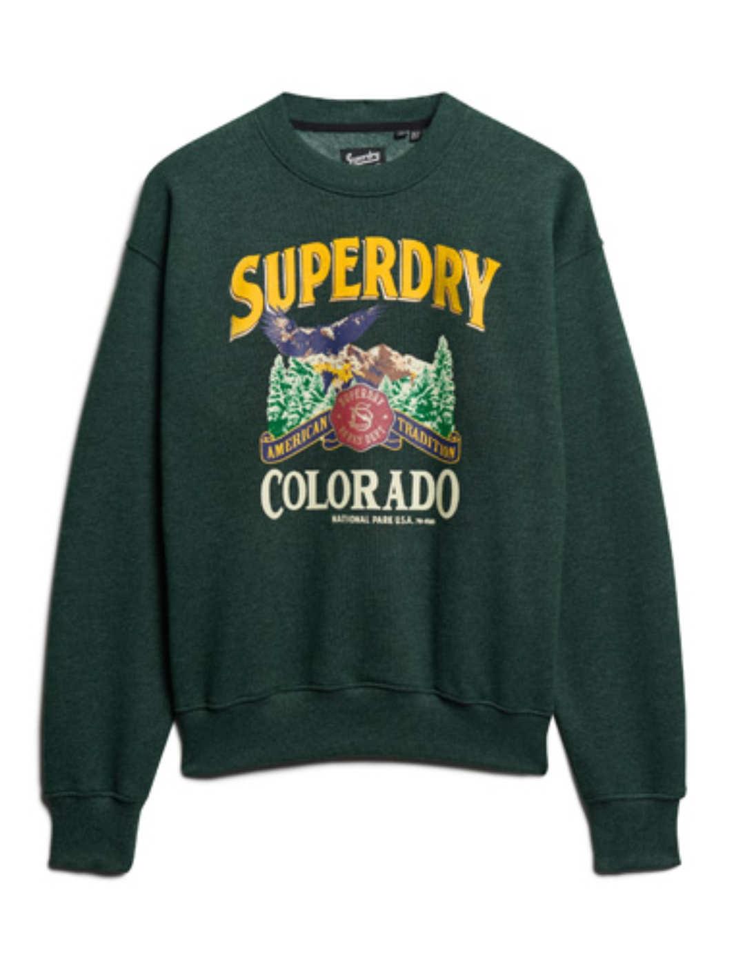 Sudadera Superdry Travel verde sin capucha para mujer