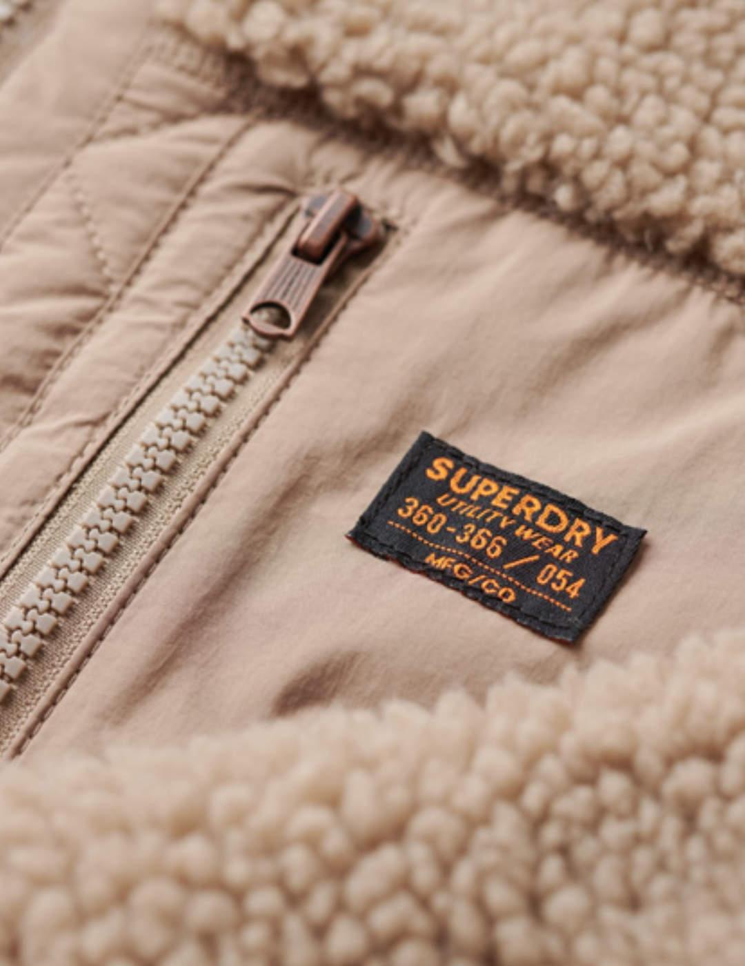 Chaqueta Superdry Sherpa beige borreguillo para hombre