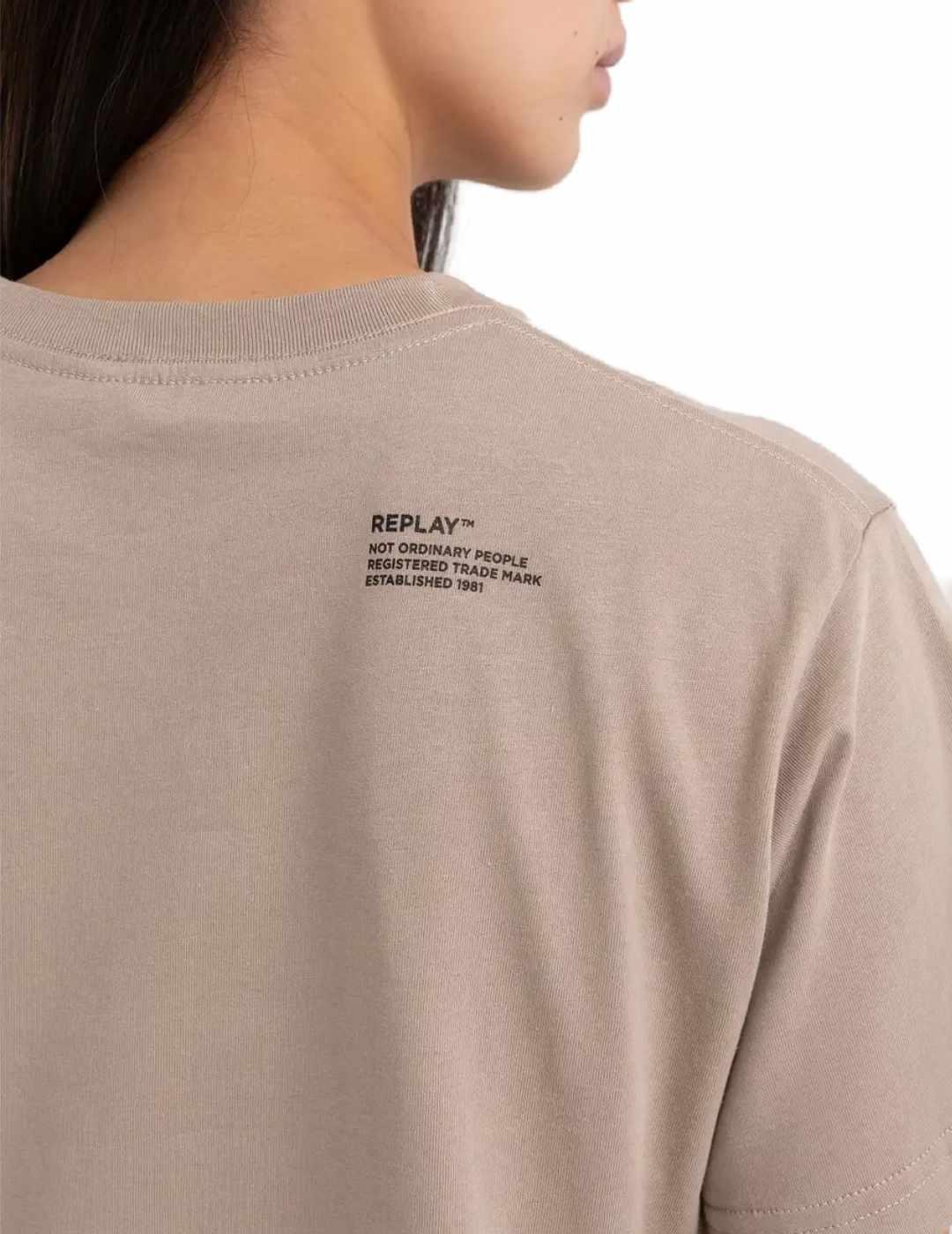 Camiseta Replay beige de manga corta para mujer