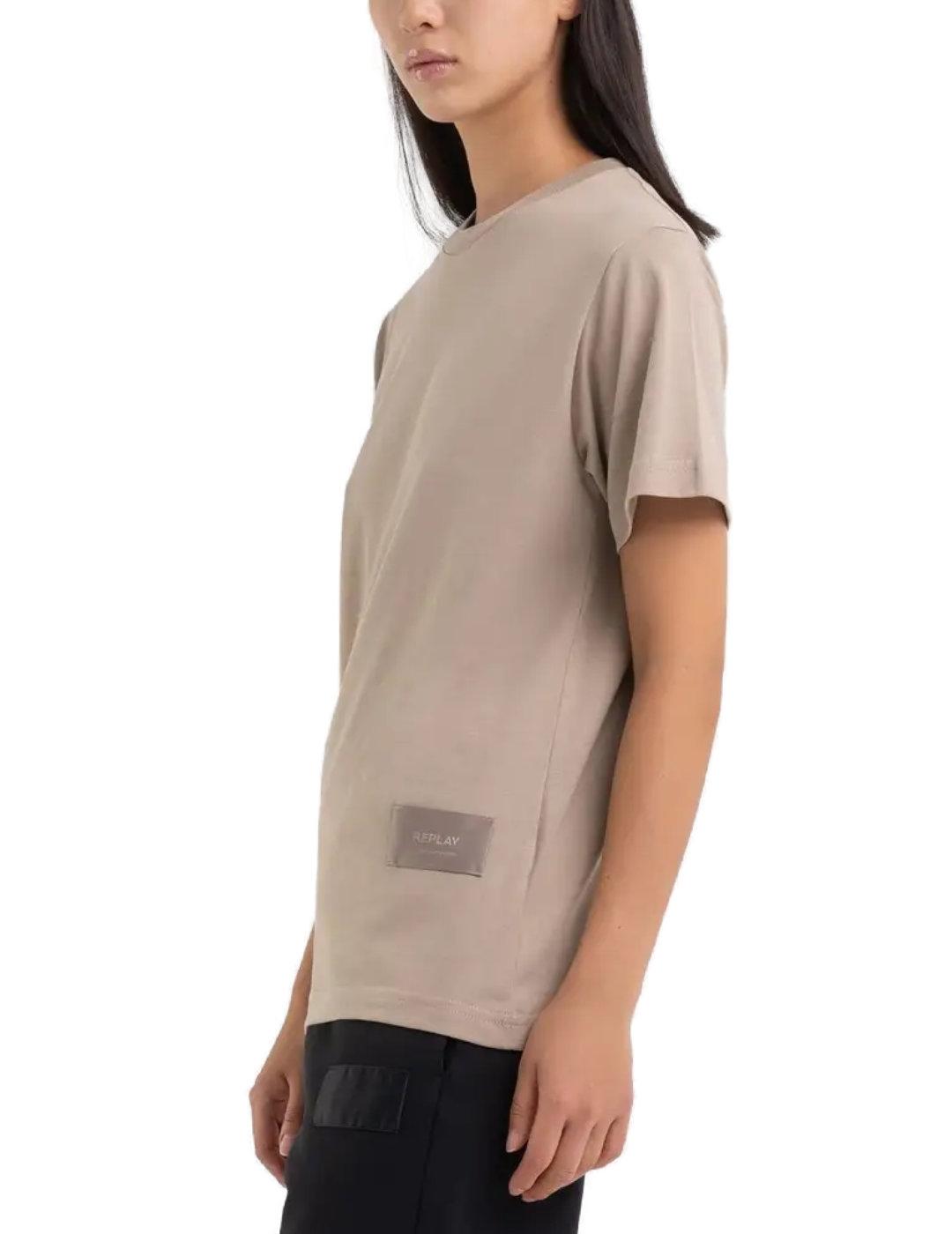 Camiseta Replay beige de manga corta para mujer