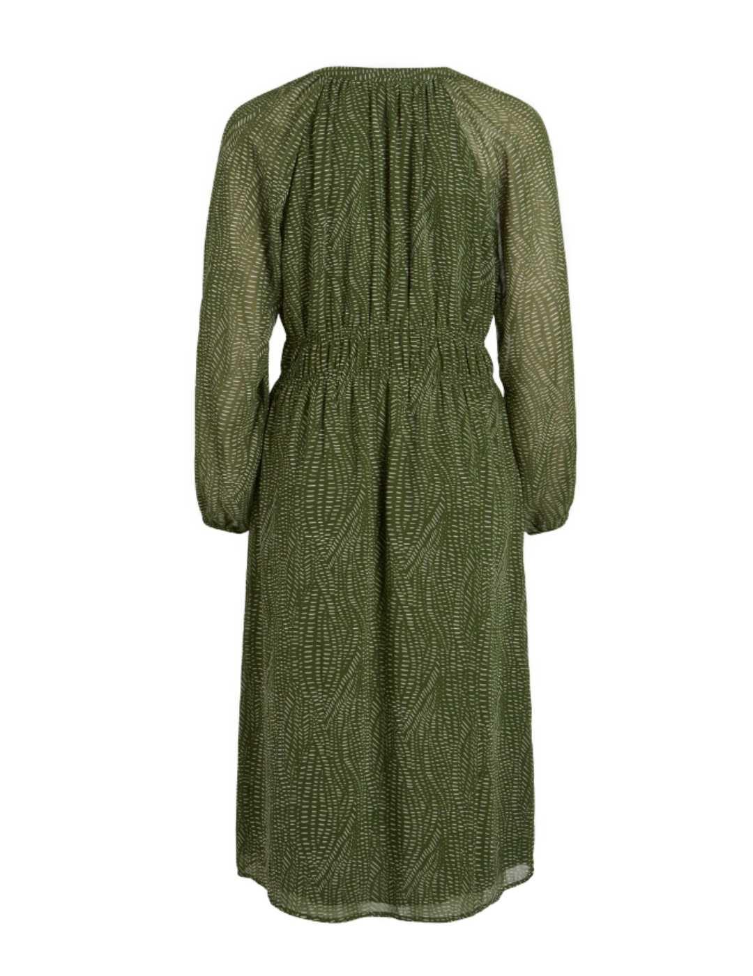 Vestido Vila Jobina midi verde estampado manga larga mujer