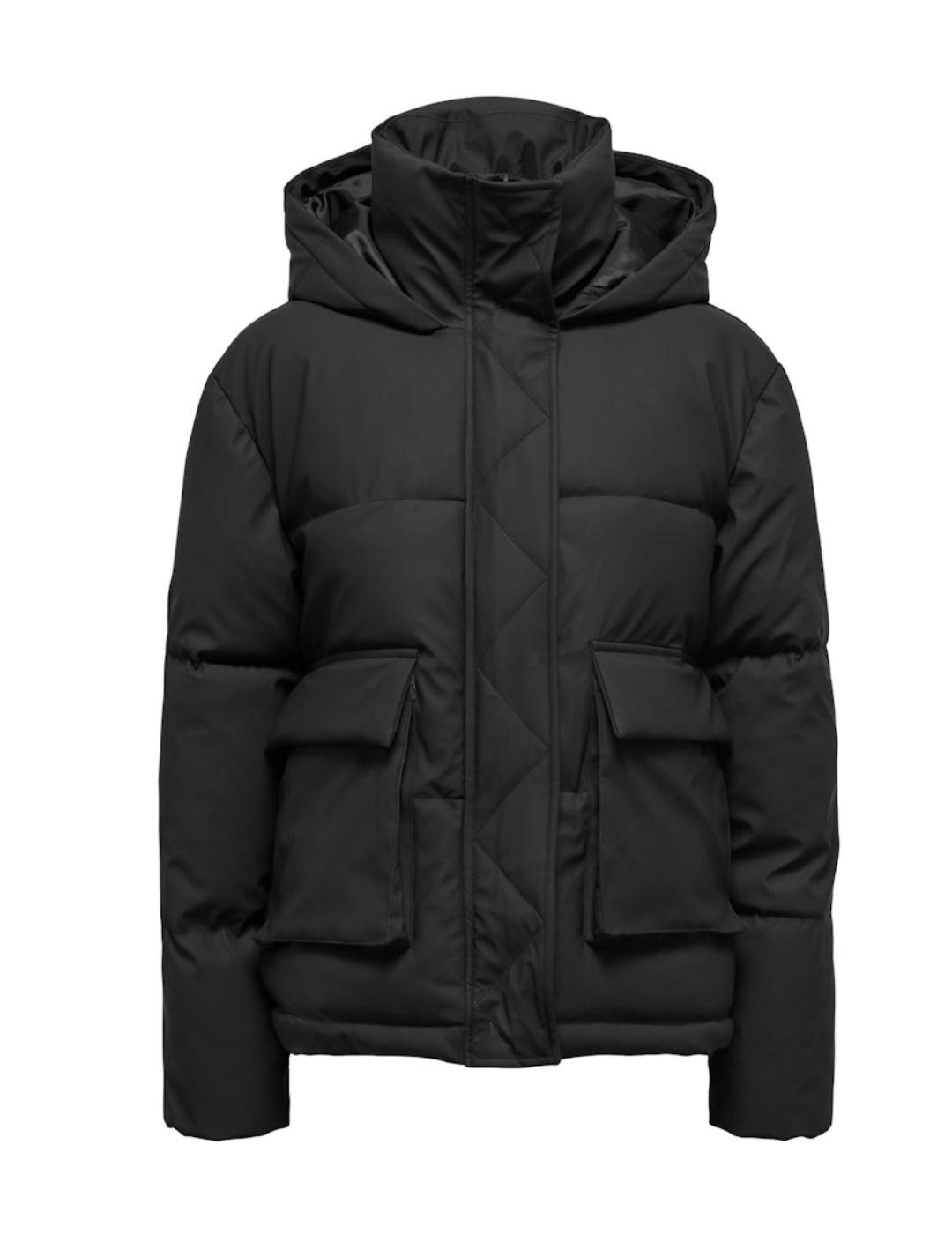 Chaqueta plumas Only Sally corto negro con capucha de mujer