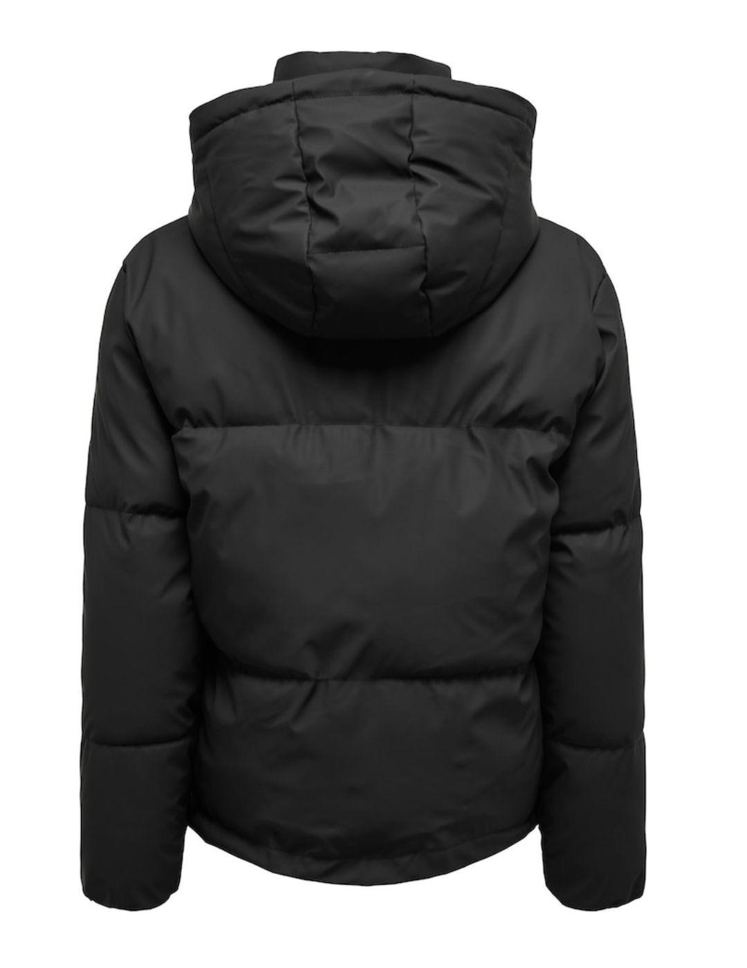 Chaqueta plumas Only Sally corto negro con capucha de mujer
