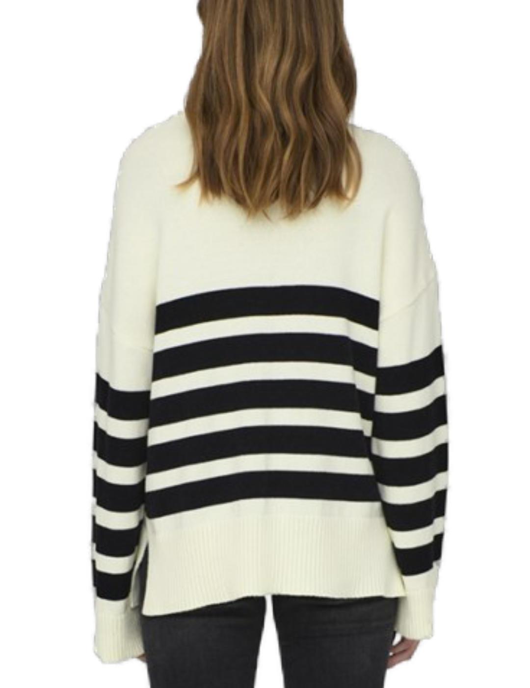 Jersey Only Saga blanco raya negra cuello perkins para mujer