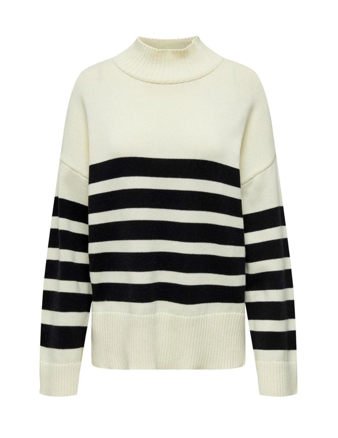 Jersey Only Saga blanco raya negra cuello perkins para mujer