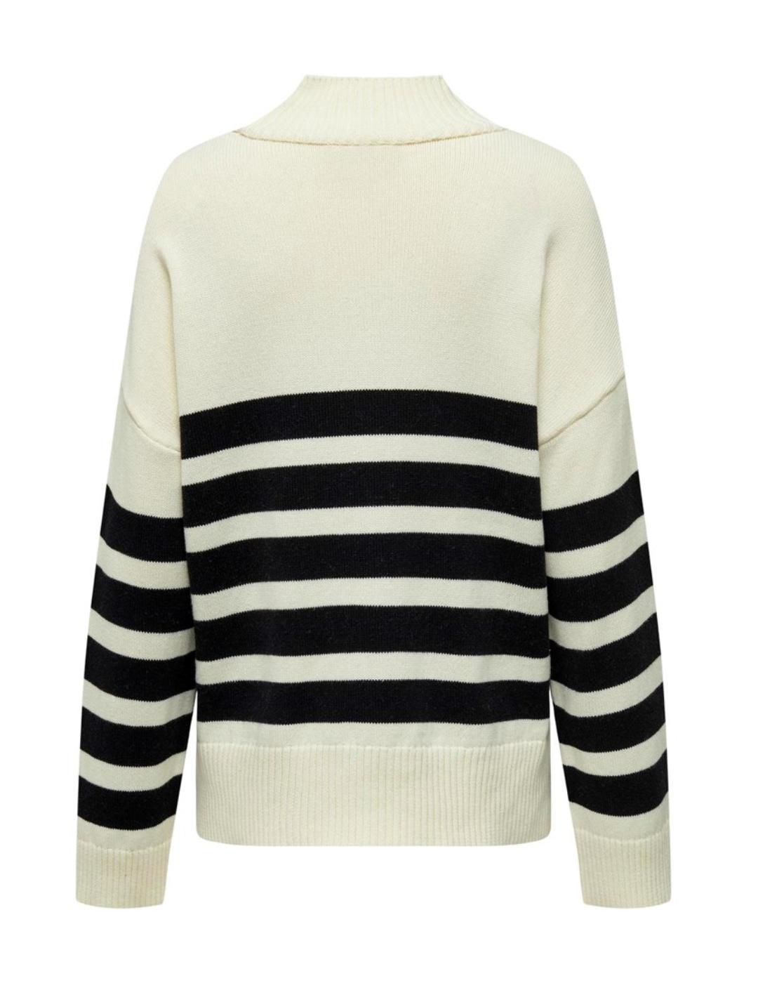Jersey Only Saga blanco raya negra cuello perkins para mujer