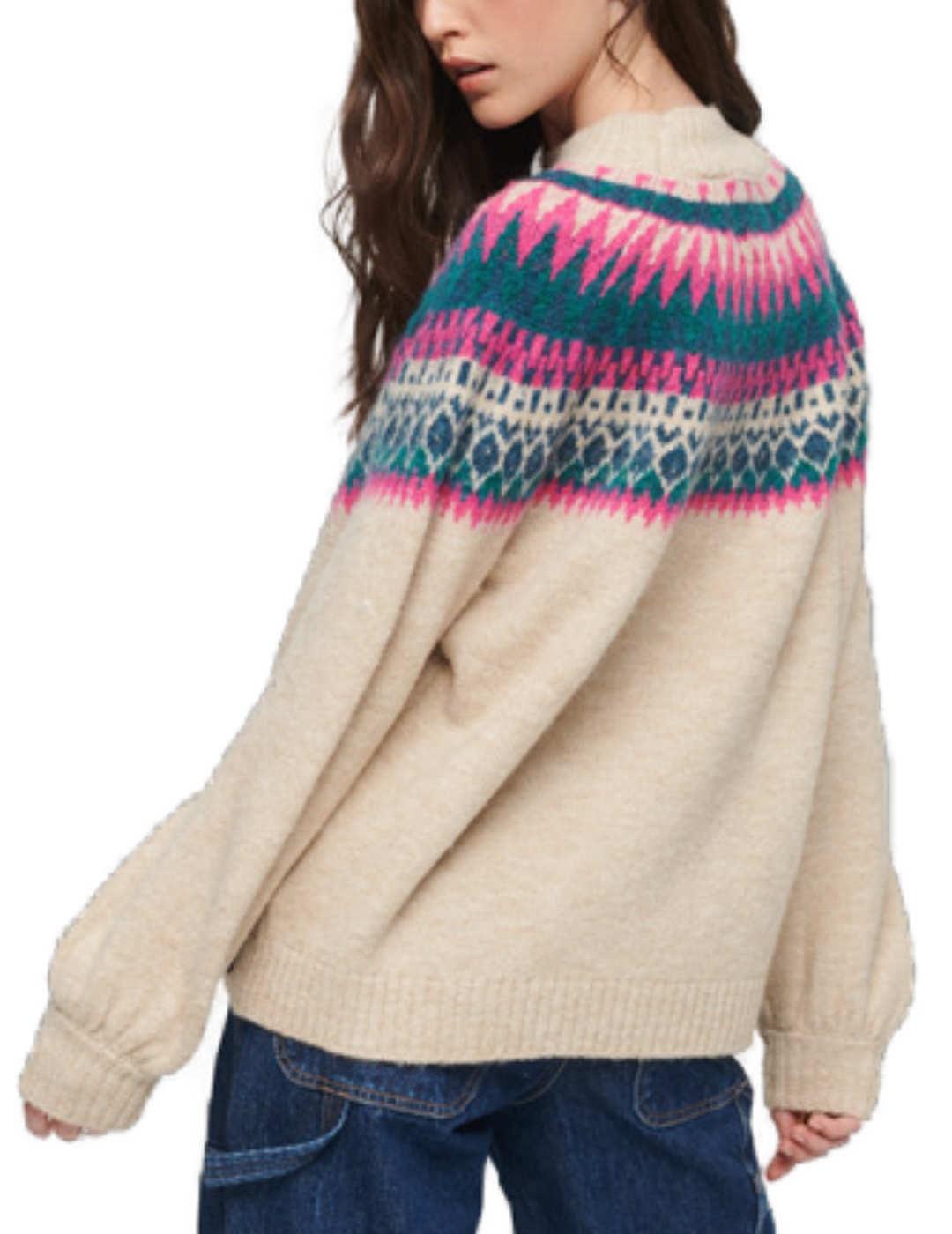 Jersey Superdry Slouchy beige grecas cuello subido de mujer