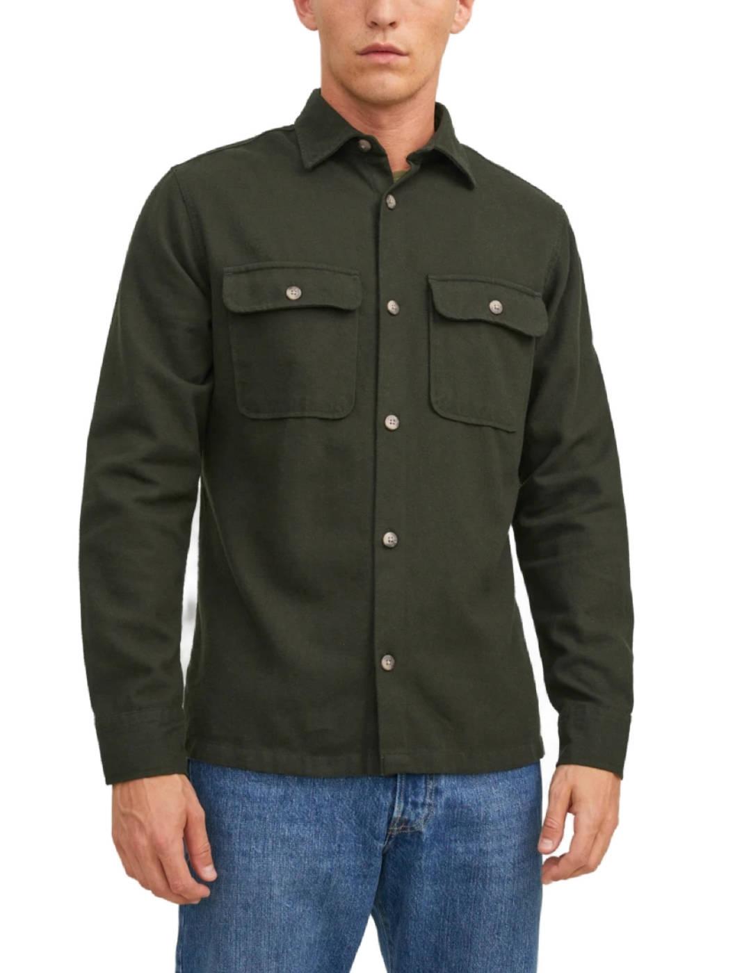 Camisa Jack&Jones tejido sarga verde manga larga de hombre