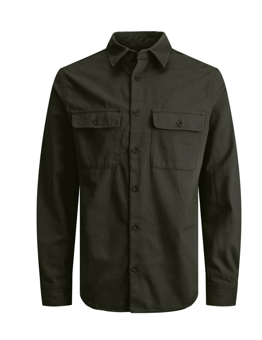 Camisa Jack&Jones tejido sarga verde manga larga de hombre