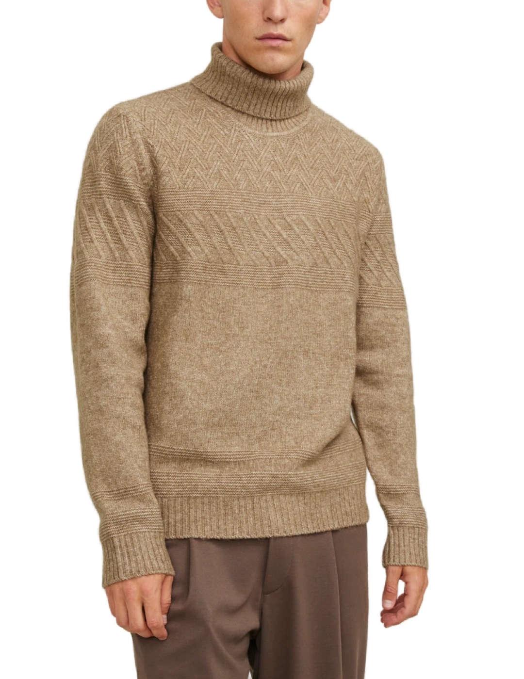 Jersey Jack&Jones cuello vuelto beige de hombre