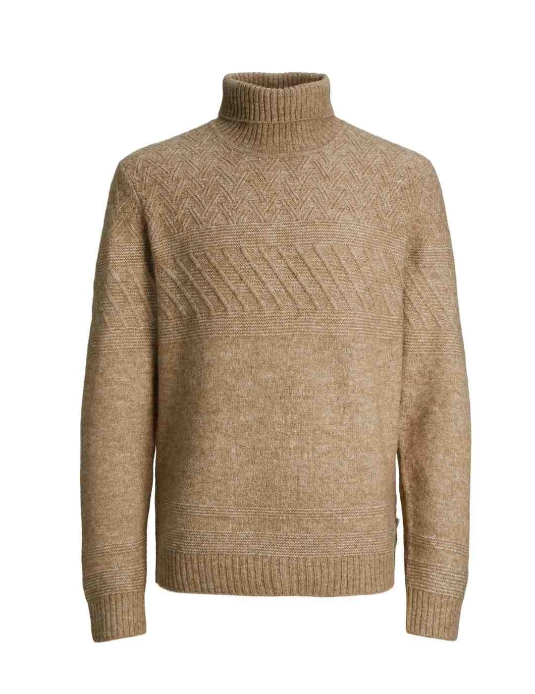 Jersey Jack&Jones cuello vuelto beige de hombre