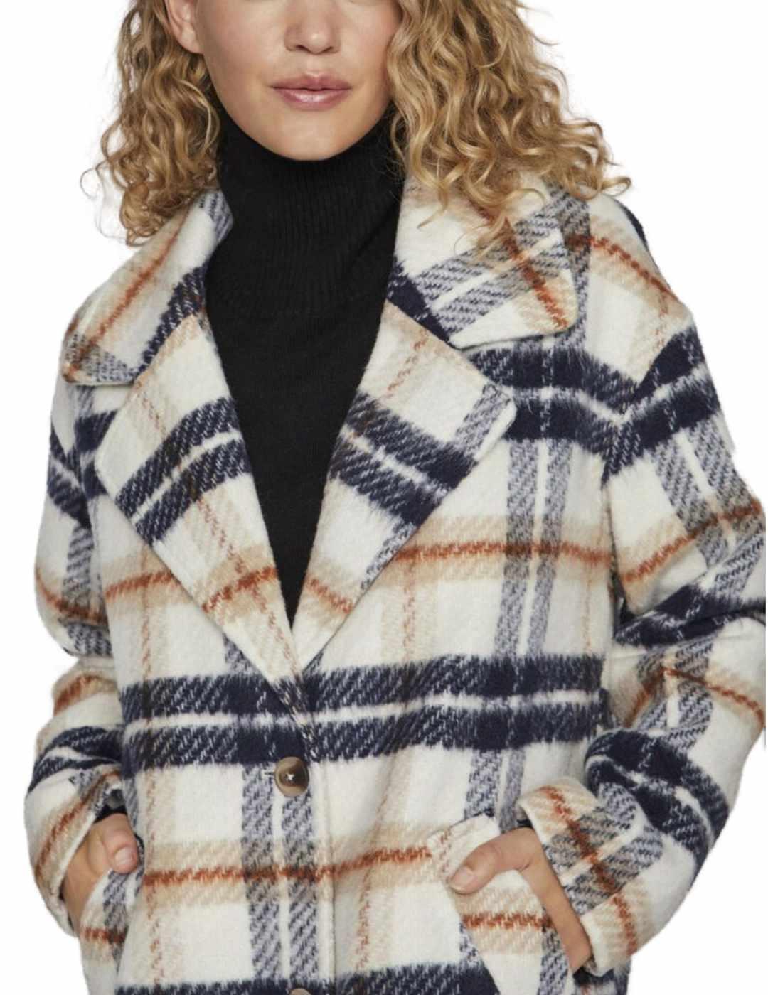 Abrigo de paño Vila Monta cuadros camel para mujer