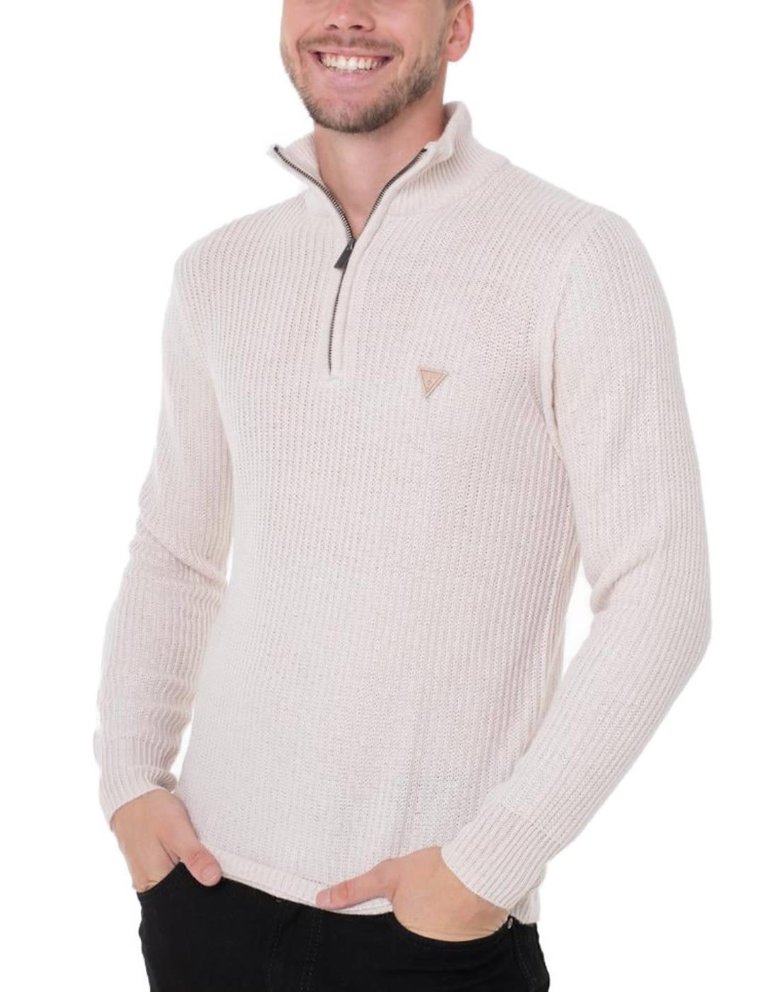 Jersey Guess Aric beige con cremallera para hombre