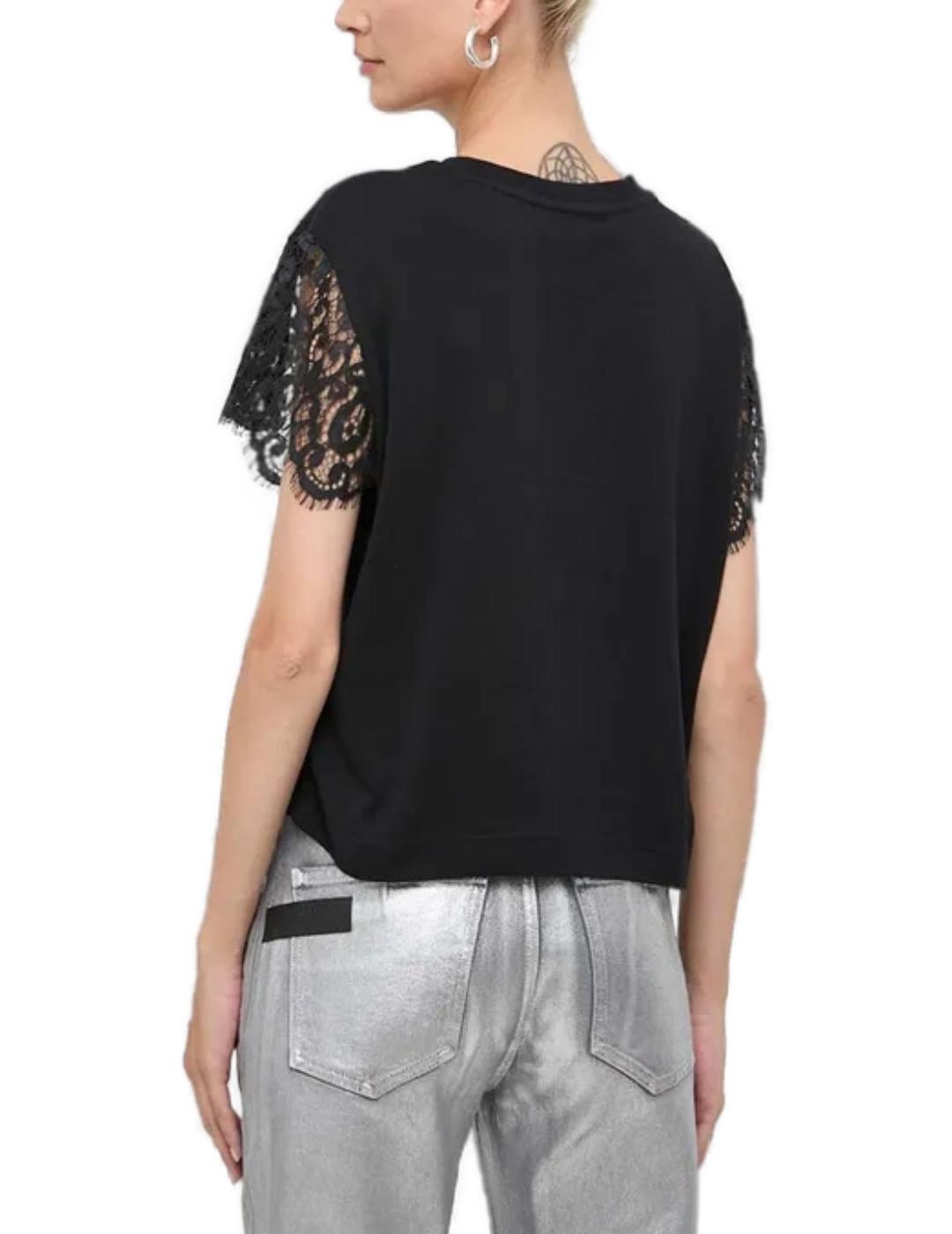 Camiseta Guess Big Shiny negra bordado para mujer