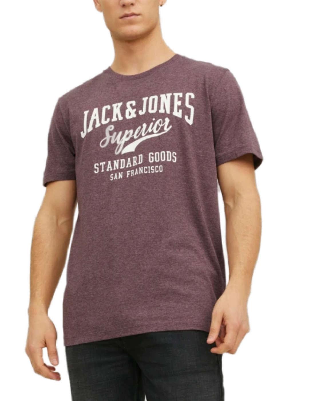 Camiseta Jack&Jones Logo granate manga corta para hombre