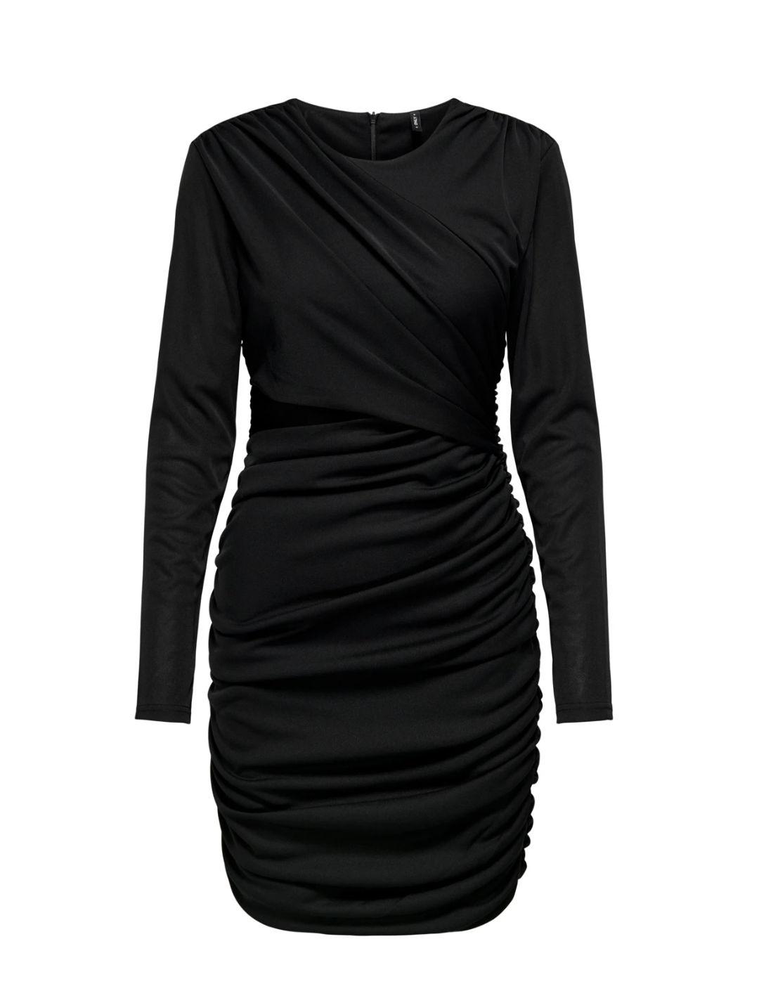 Vestido Only New negro fruncido con abertura de mujer