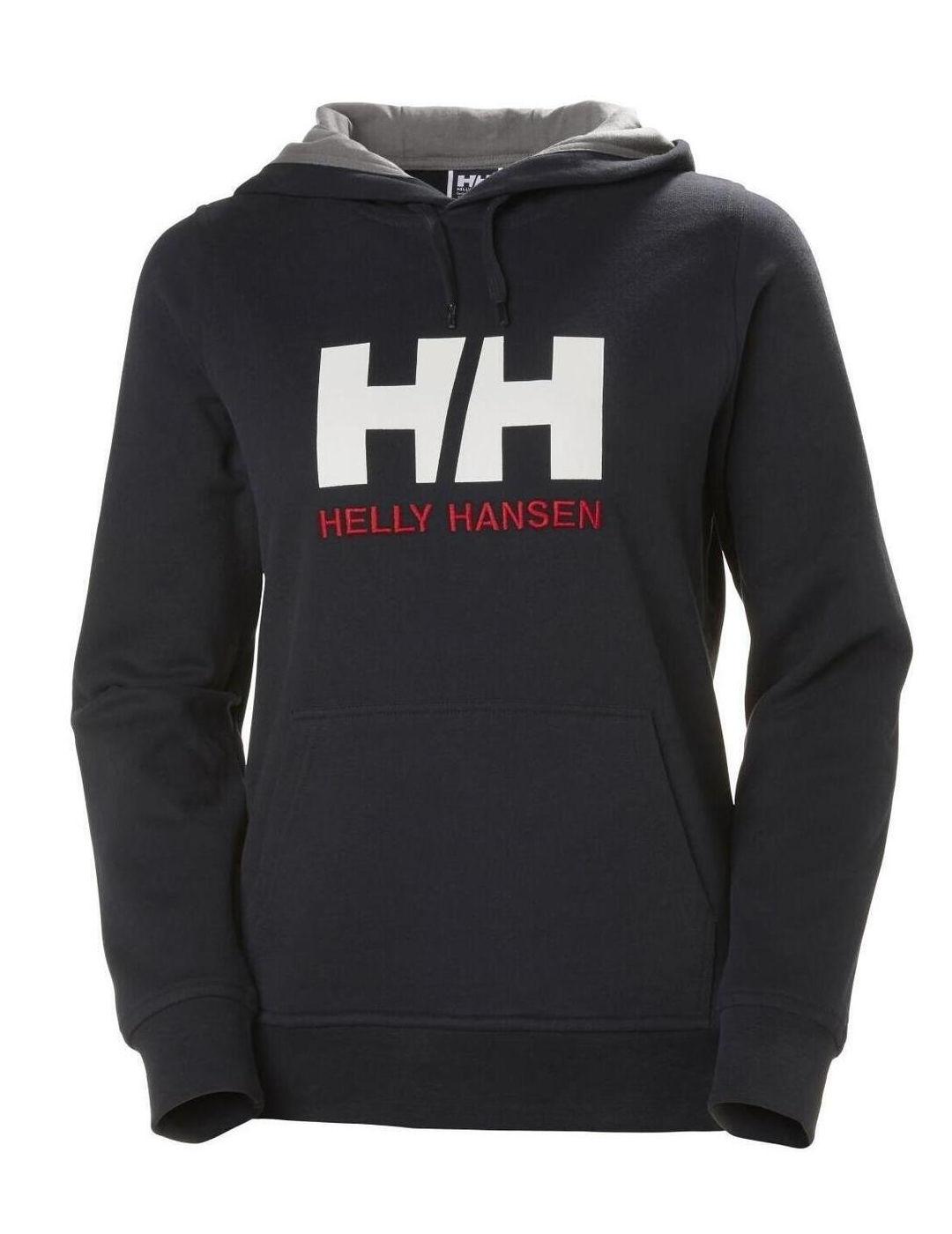 Sudadera Helly Hansen logo azul marino con capucha de mujer