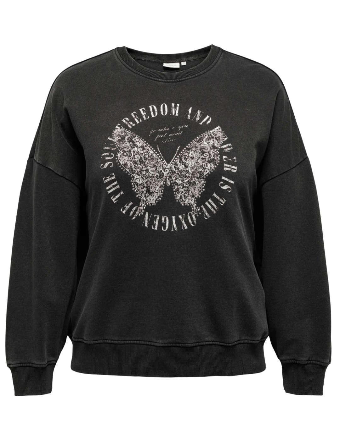 Sudadera Only Carmakoma Freedom negro sin capucha  mujer