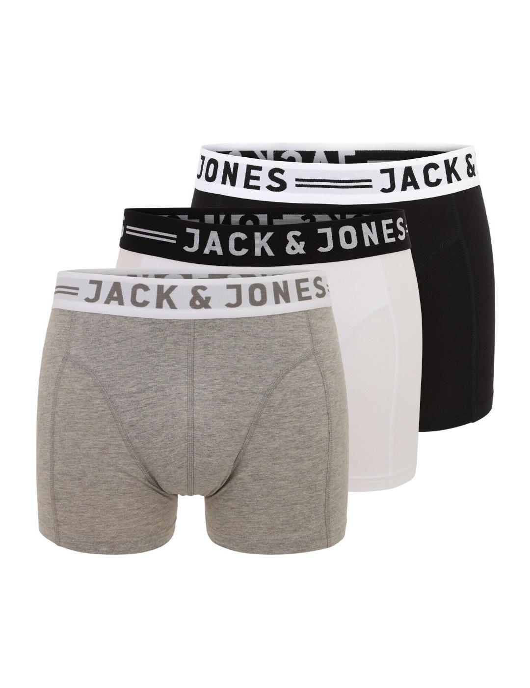 Intimo Jack/df01Jones Sense pack3 gris/negro/blanco para hombre