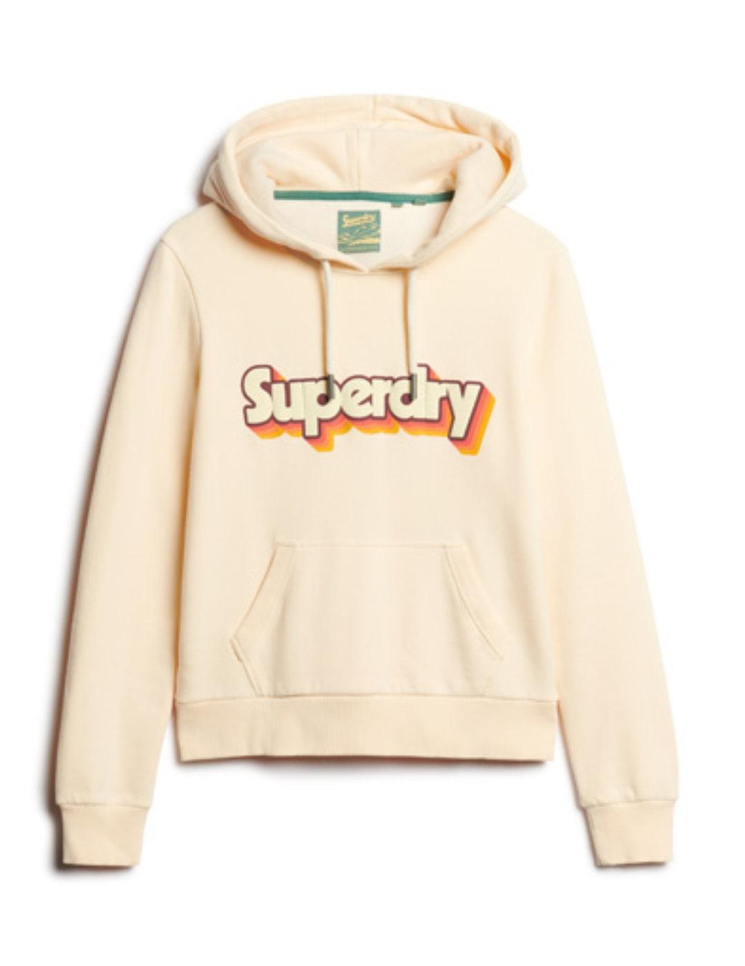 Sudadera Superdry 70'S Classic beige con capucha para mujer