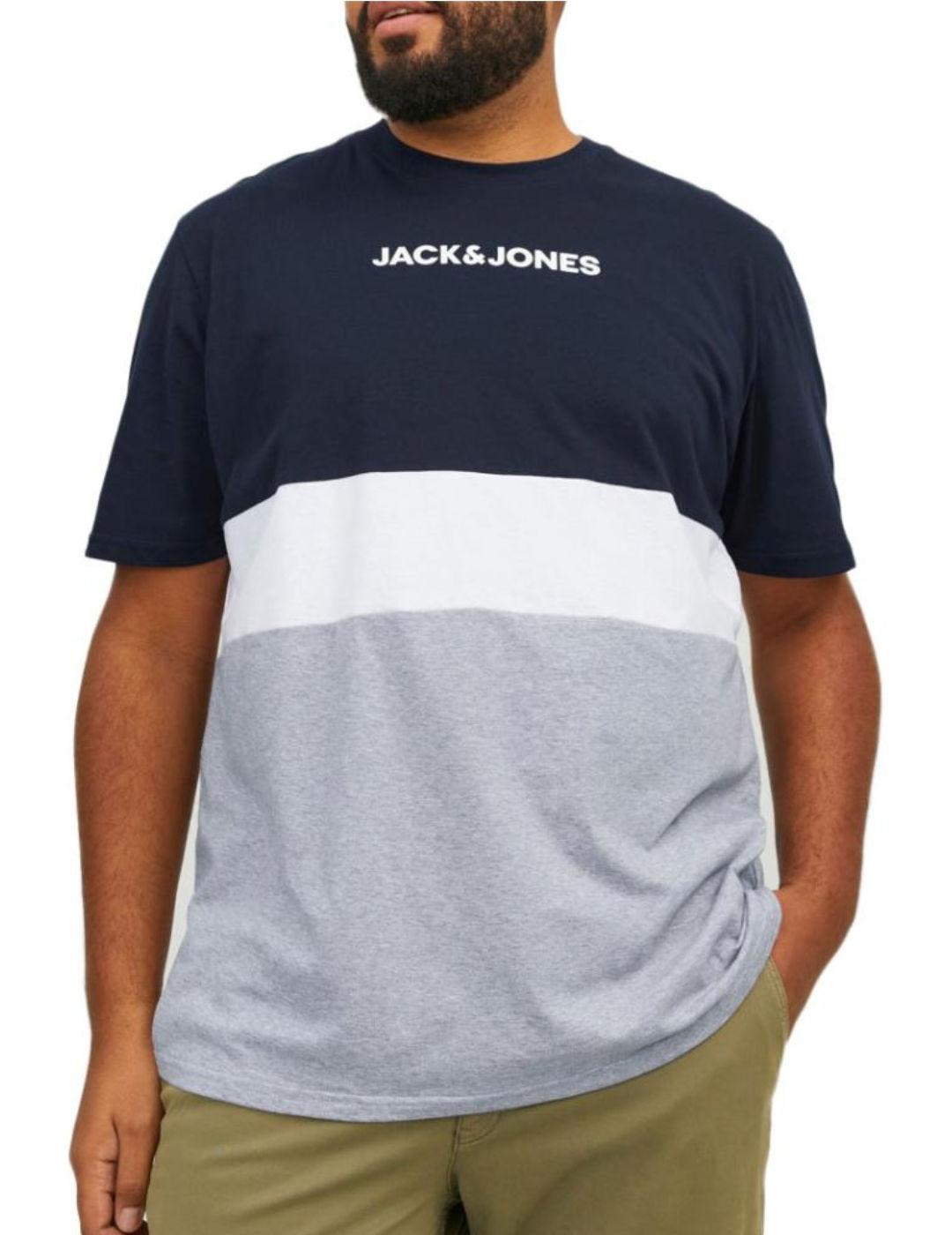 Camiseta Jack&Jones Ereid Plus azul/gris manga corta hombre