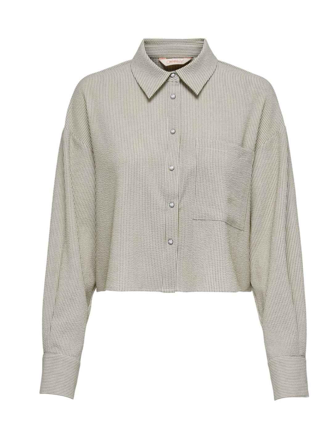 Camisa cropped Only Lecey blanco raya verde para mujer