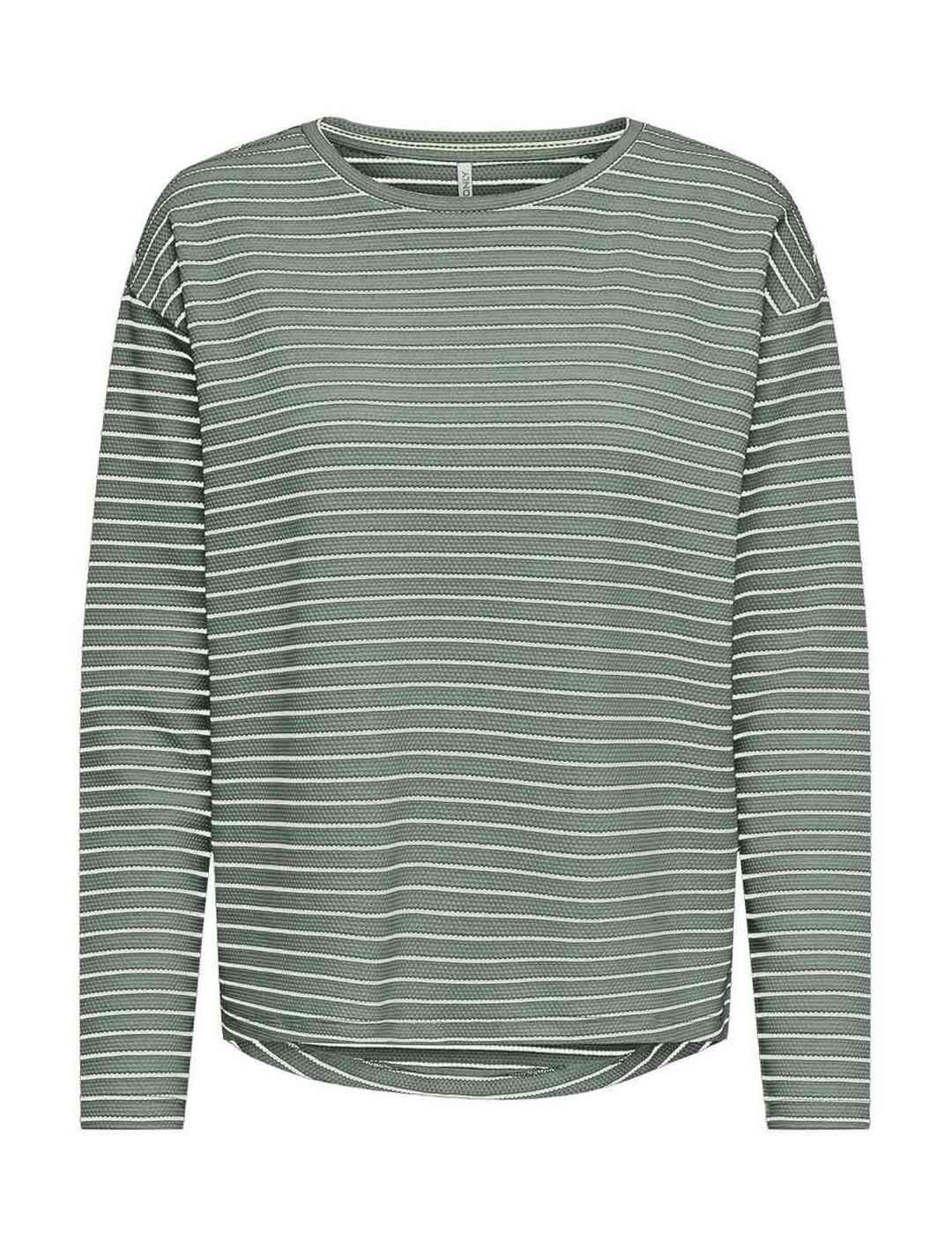 Camiseta Only Bubble raya verde manga larga para mujer