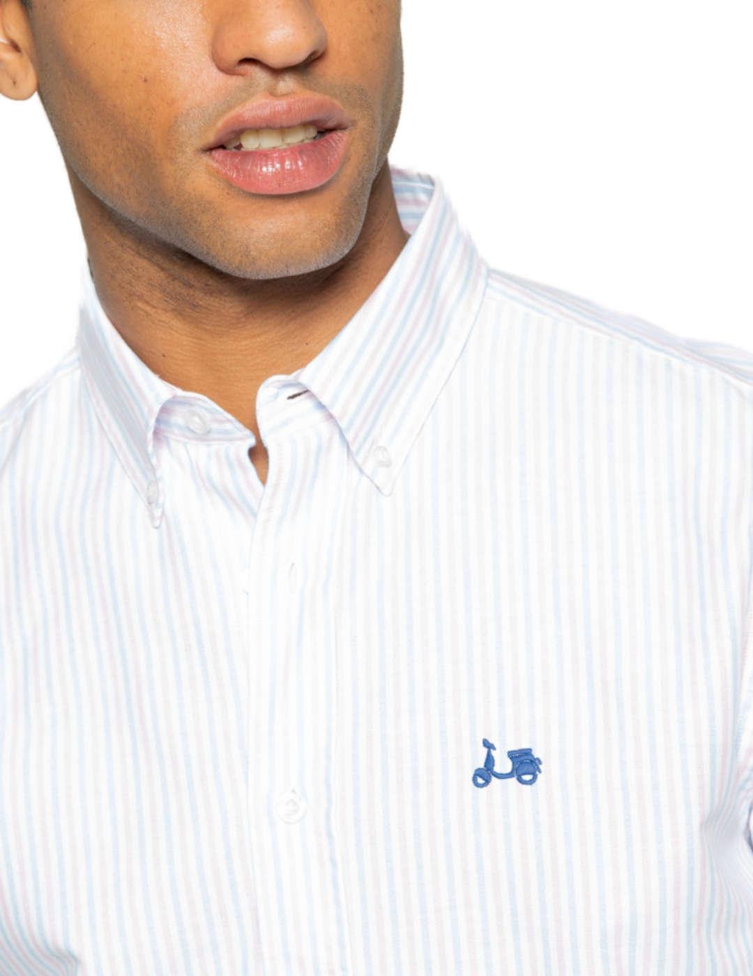 Camisa Scotta Manyara blanca rayas rosa/celeste de hombre