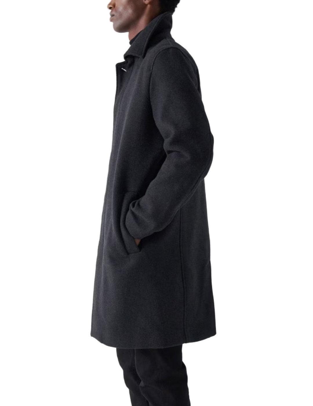 Abrigo Salsa de paño largo con capucha negro de hombre