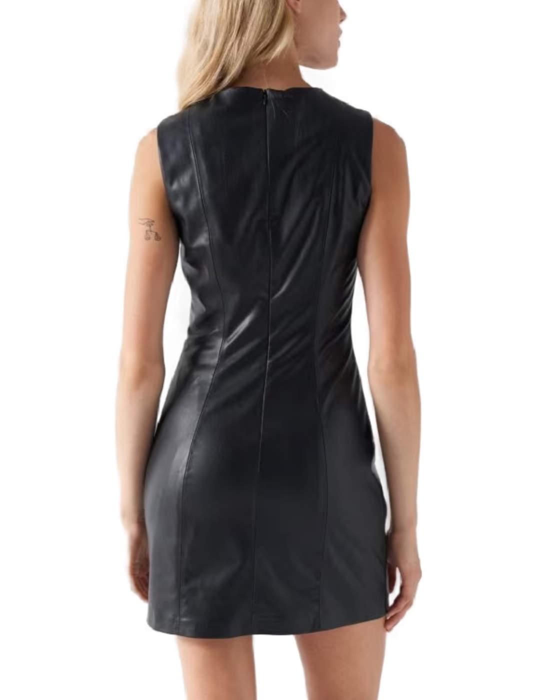 Vestido Salsa cuero negro de tirantes corto para mujer