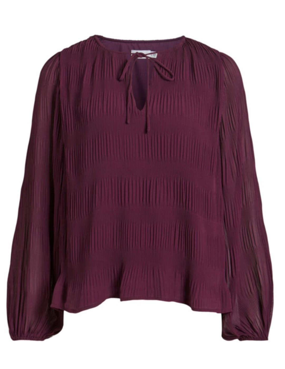 Blusa Vila Coraline granate plisada corte holgado para mujer