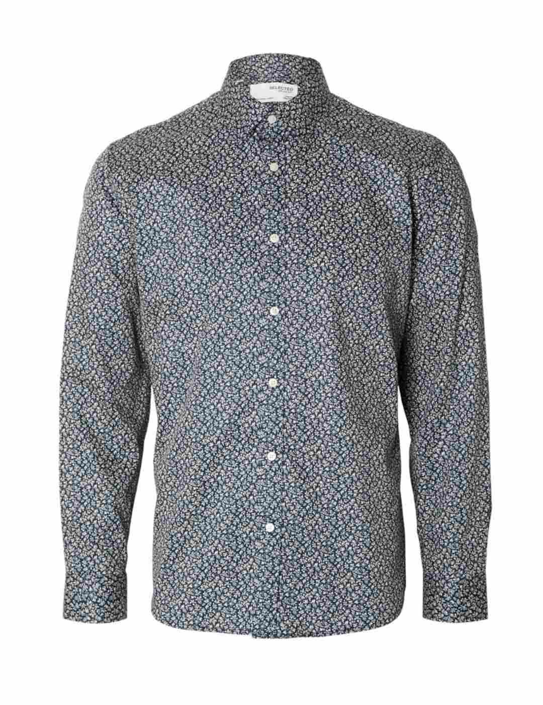 Camisa Selected Soho azul marino estampado para hombre