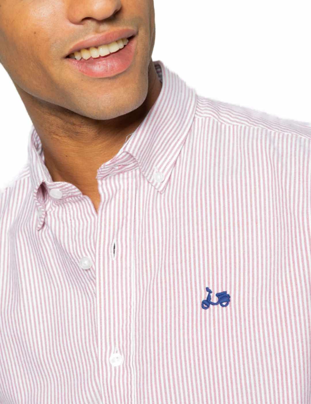 Camisa Scotta Oxford rayas burdeos fondo blanco de hombre