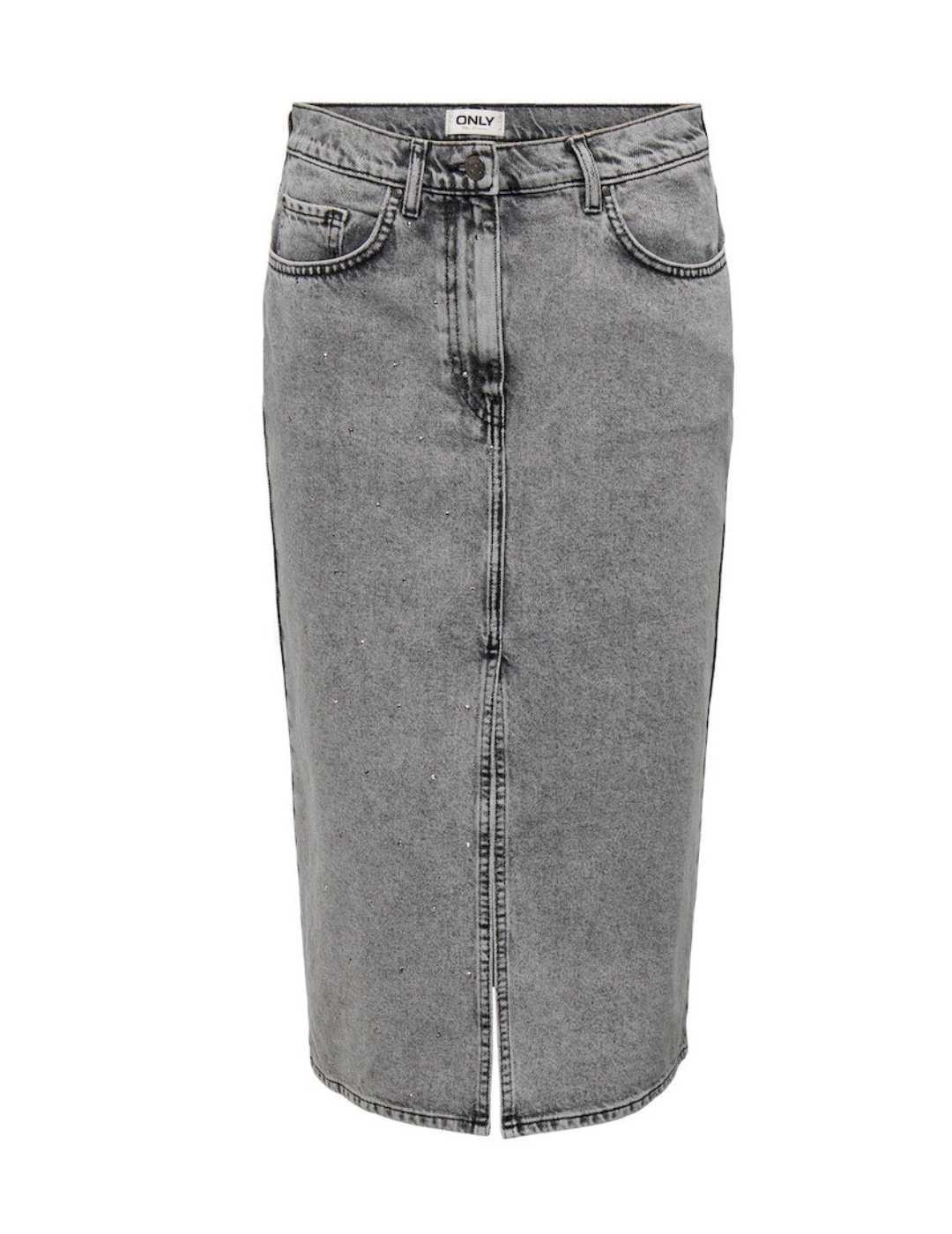 Falda Only Gry gris vaquera midi ajustada de mujer