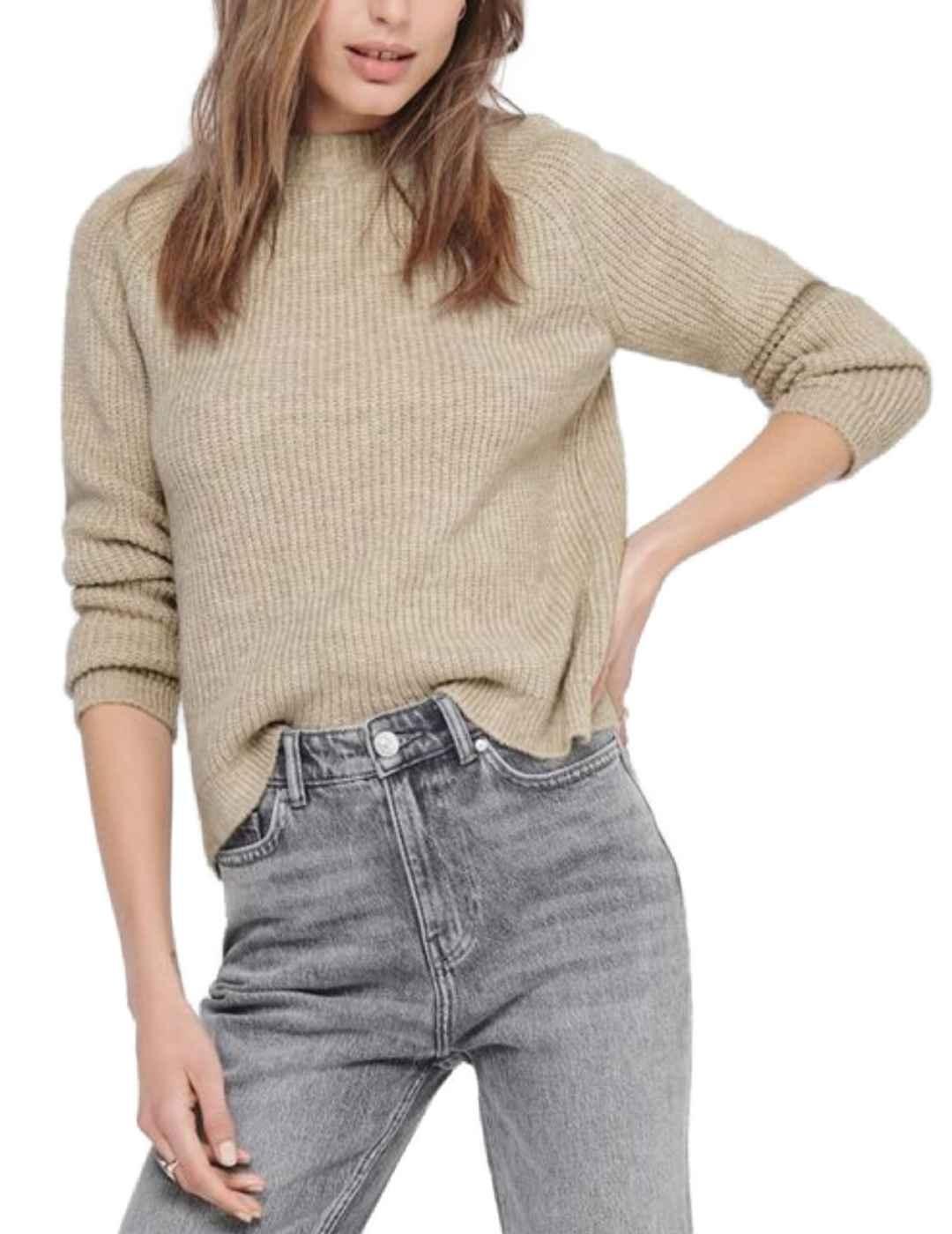 Jersey Only  beige de canalé cuello perkins para mujer