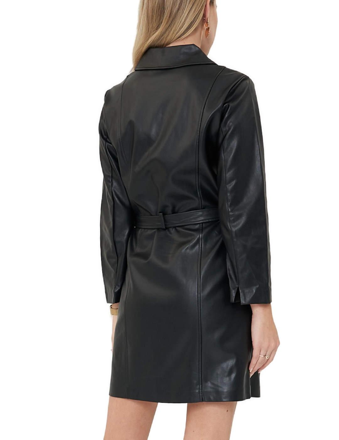 Vestido Vila Dina cuero negro con cinturón para mujer