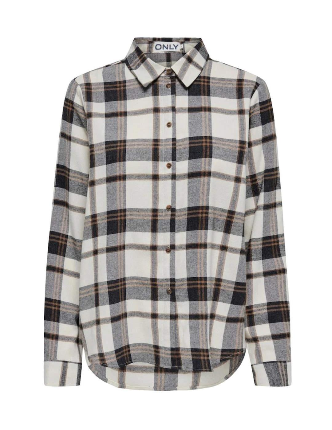 Camisa Only Fie cuadros beige y negro corte holgado de mujer